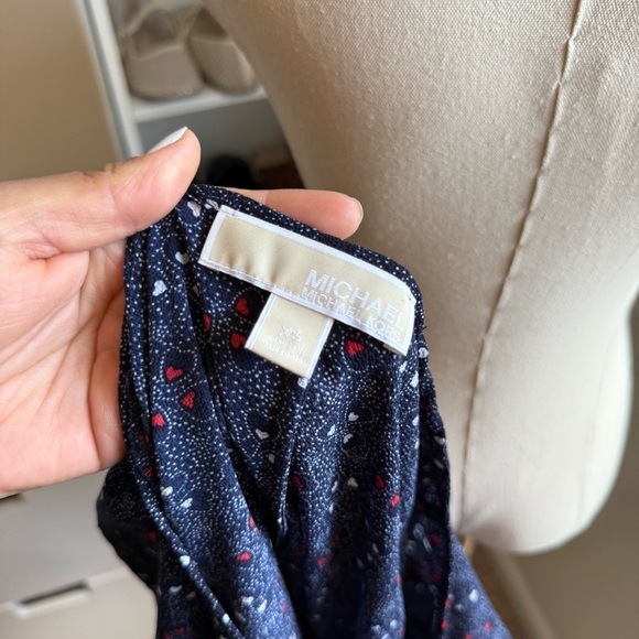 Michael Kors Navy Blue Floral Patterned Tie Front 3/4 Bell Sleeve Blouse Size XS - Picture 10 of 11